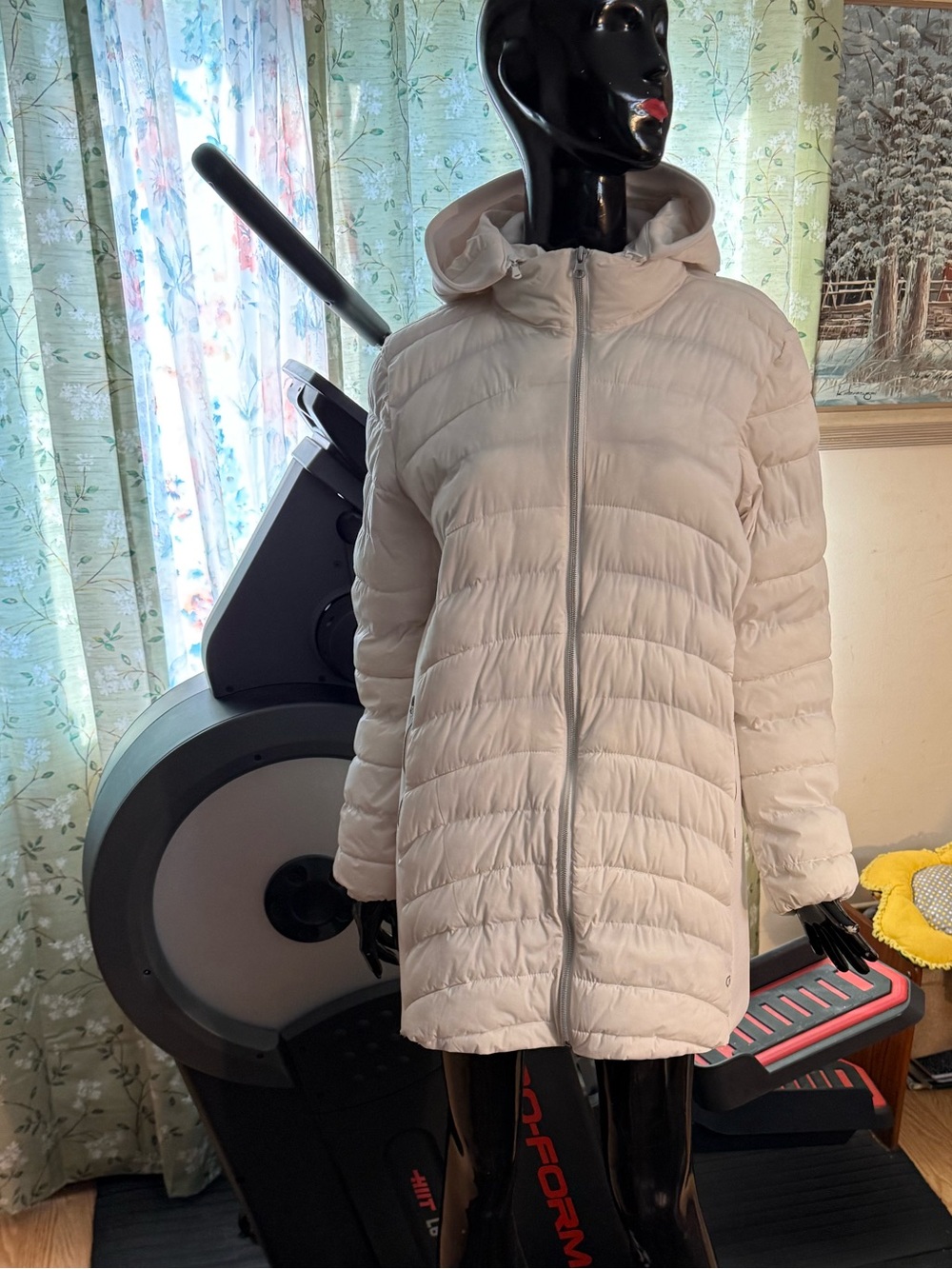 GAP Cream White Quilted Hooded Puffer Coat